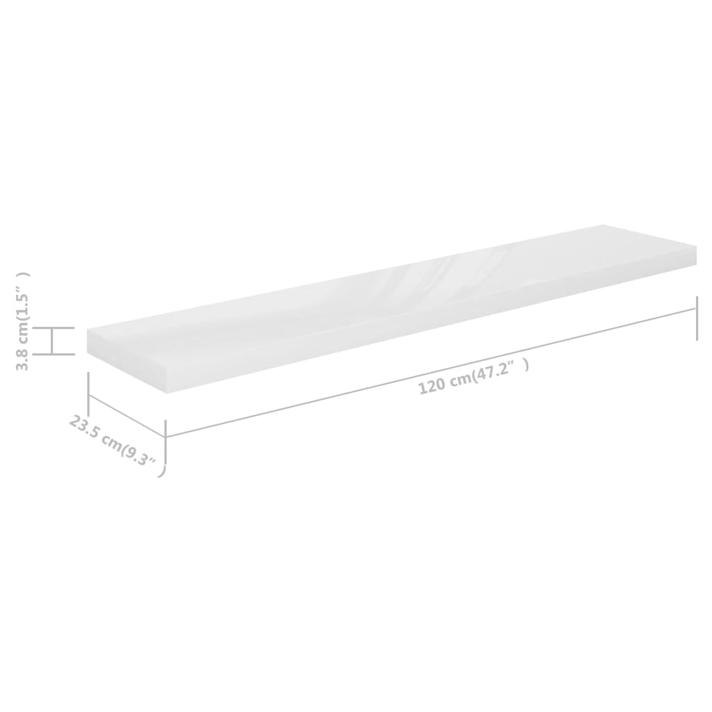 Prateleiras de parede suspensas 2 pcs 120x23,5x3,8cm MDF branco - Image 7