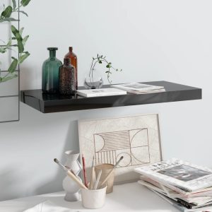 Prateleira de parede suspensa 60x23,5x3,8 cm MDF preto