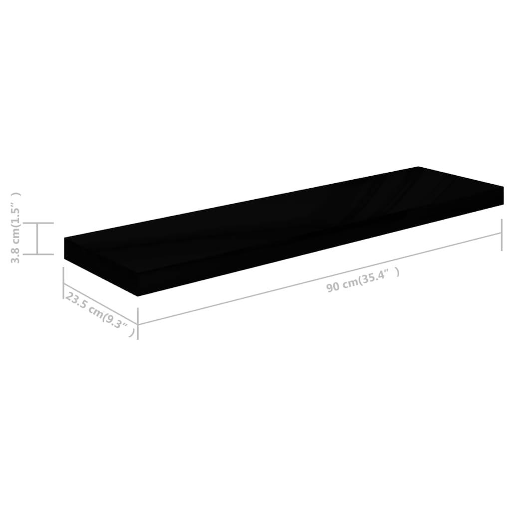 Prateleira de parede suspensa 90x23,5x3,8 cm MDF preto - Image 6