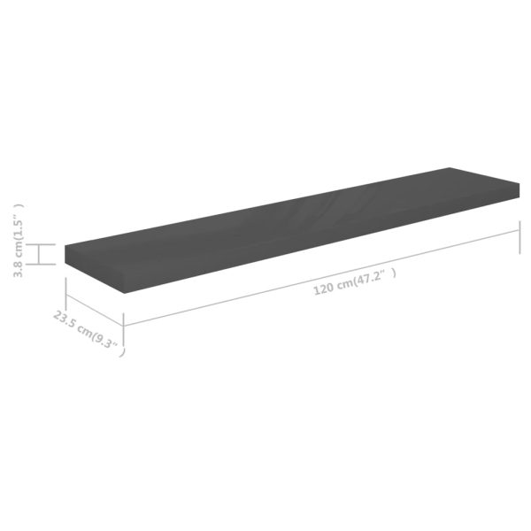 Prateleiras de parede suspensas 2 pcs 120x23,5x3,8cm MDF cinza - Image 7