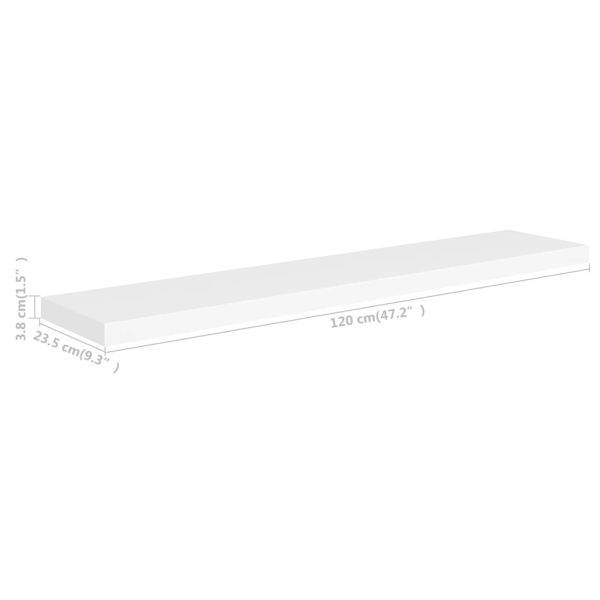 Prateleira de parede suspensa 120x23,5x3,8 cm MDF branco - Image 6