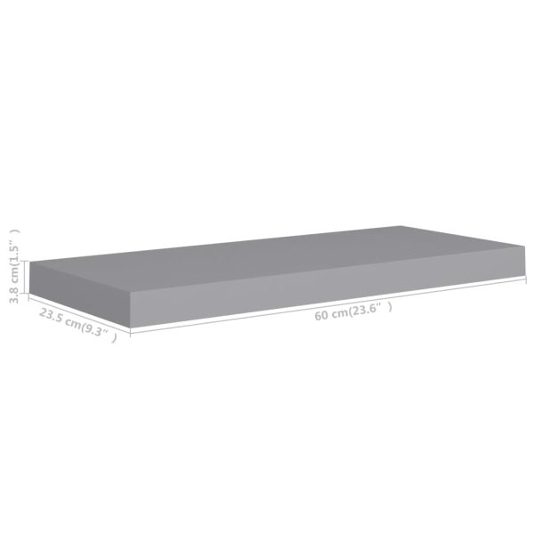 Prateleira de parede suspensa 60x23,5x3,8 cm MDF cinza - Image 6
