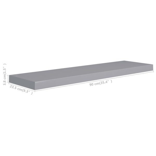 Prateleira de parede suspensa 90x23,5x3,8 cm MDF cinzento - Image 6