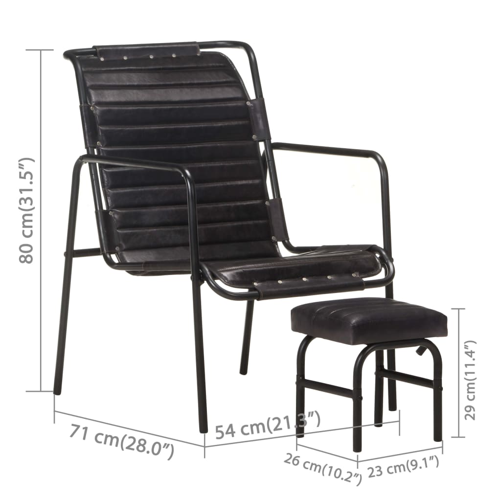 Cadeira com braços e apoio de pés couro genuíno preto - Image 6