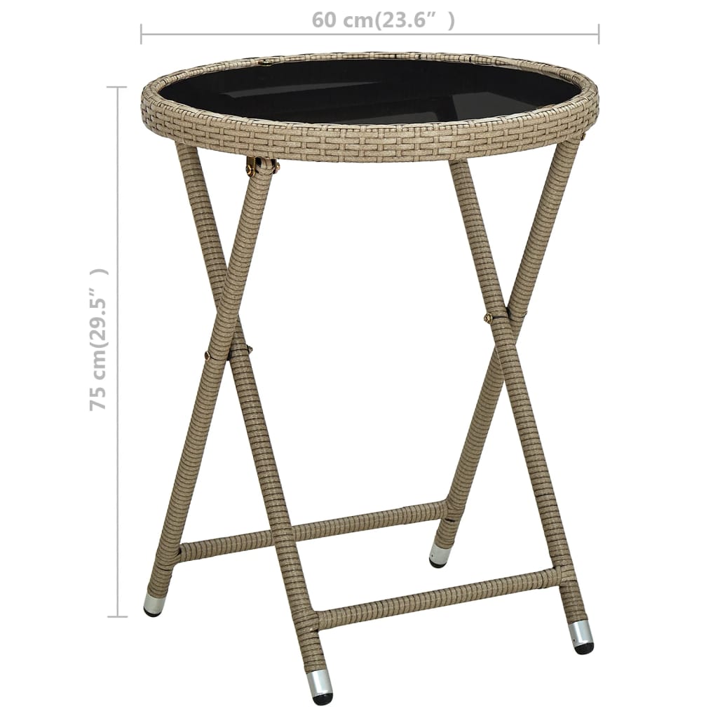 Mesa de chá 60 cm vime PE e vidro temperado bege - Image 6