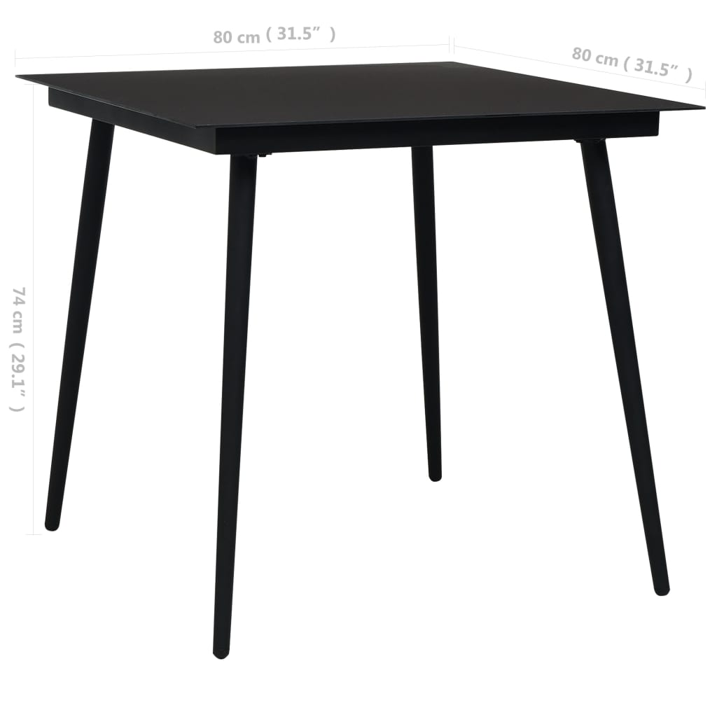Mesa de jantar para jardim 80x80x74 cm aço e vidro preto - Image 4