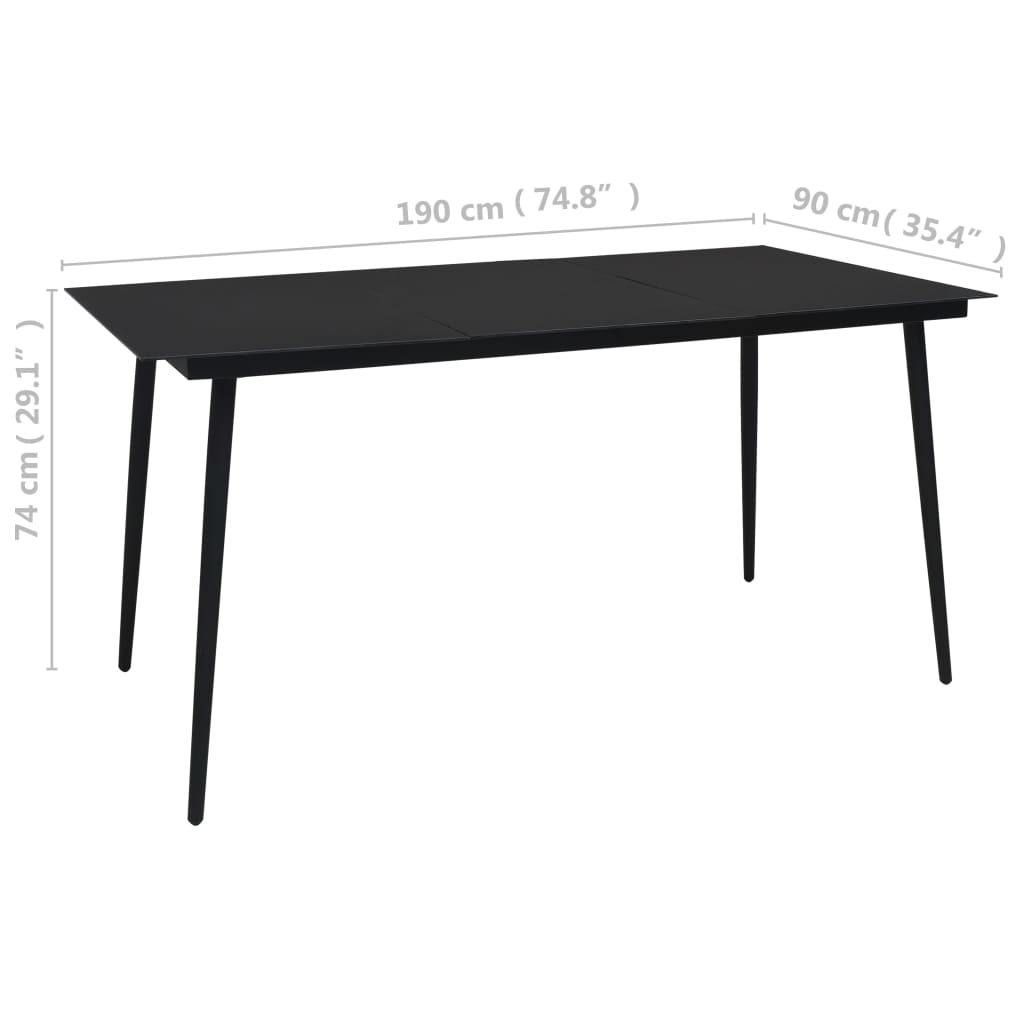 Mesa de jantar para jardim 190x90x74 cm aço e vidro preto - Image 4