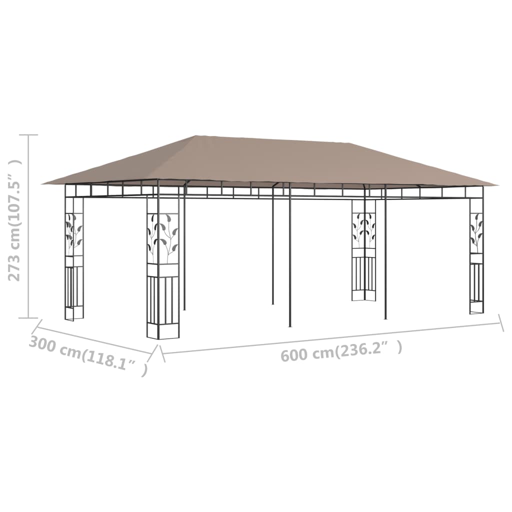 Gazebo c/ rede mosquiteira 6x3x2,73m 180 g/m² cinza-acastanhado - Image 6