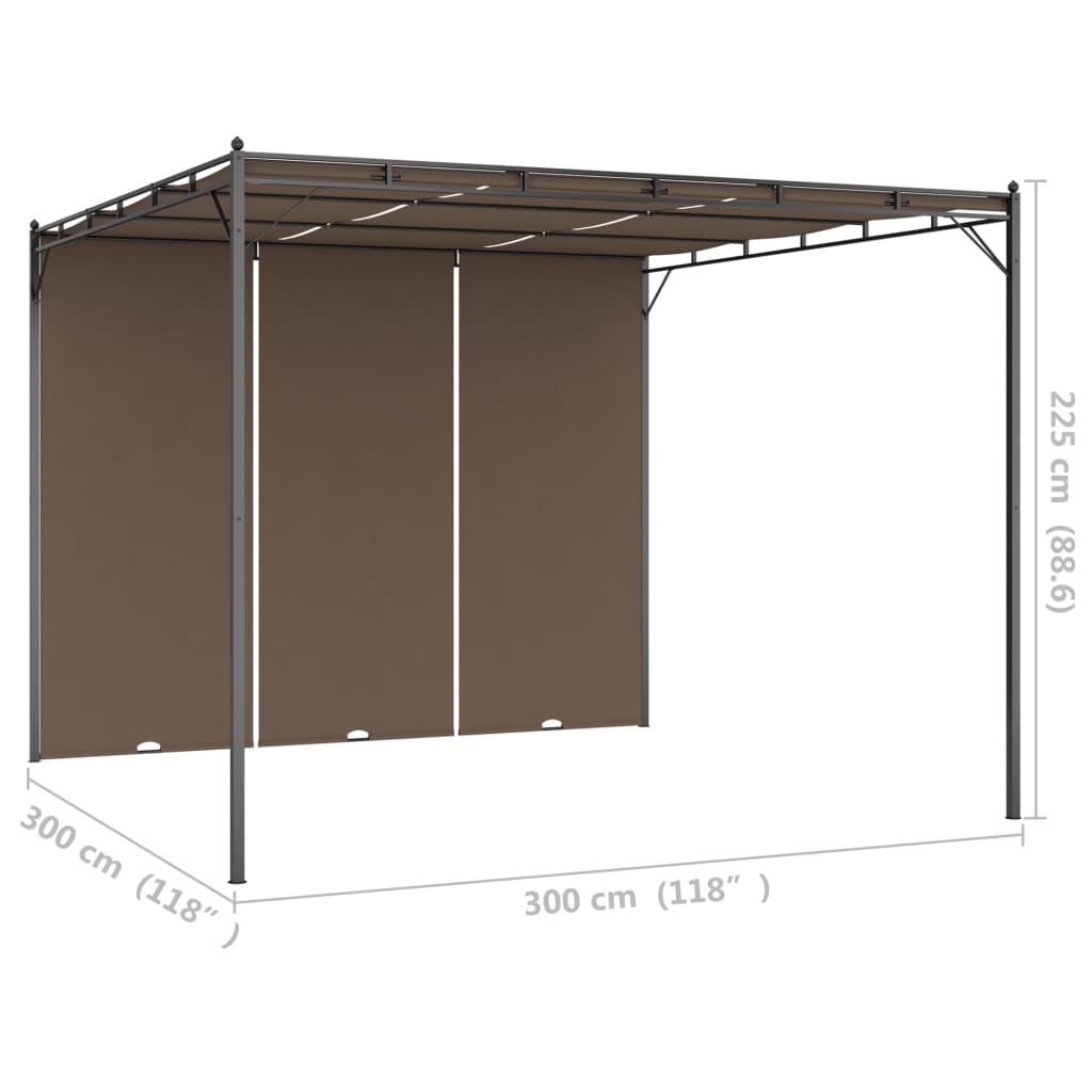 Gazebo jardim c/ cortina lateral 3x3x2,25m cinzento-acastanhado - Image 9