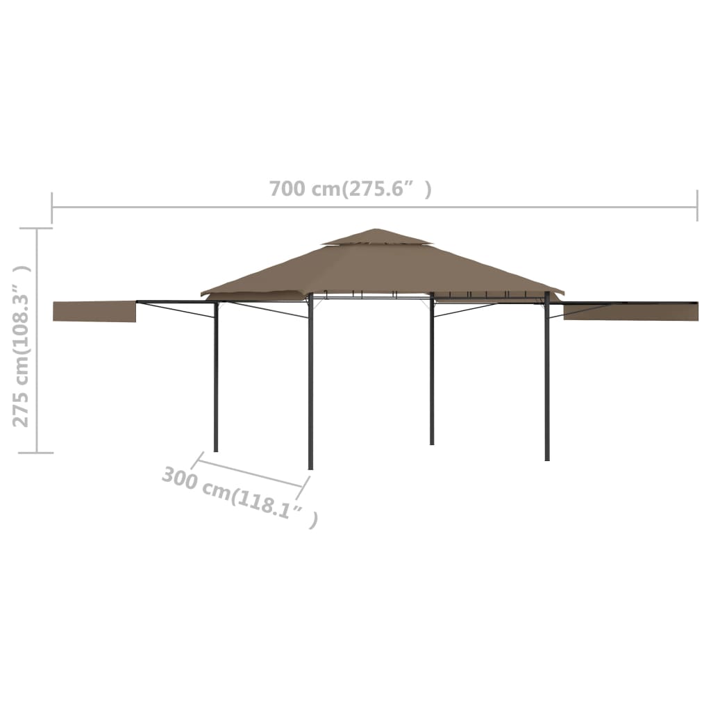 Gazebo toldo duplo extens. 3x3x2,75m 180g/m² cinza-acastanhado - Image 9
