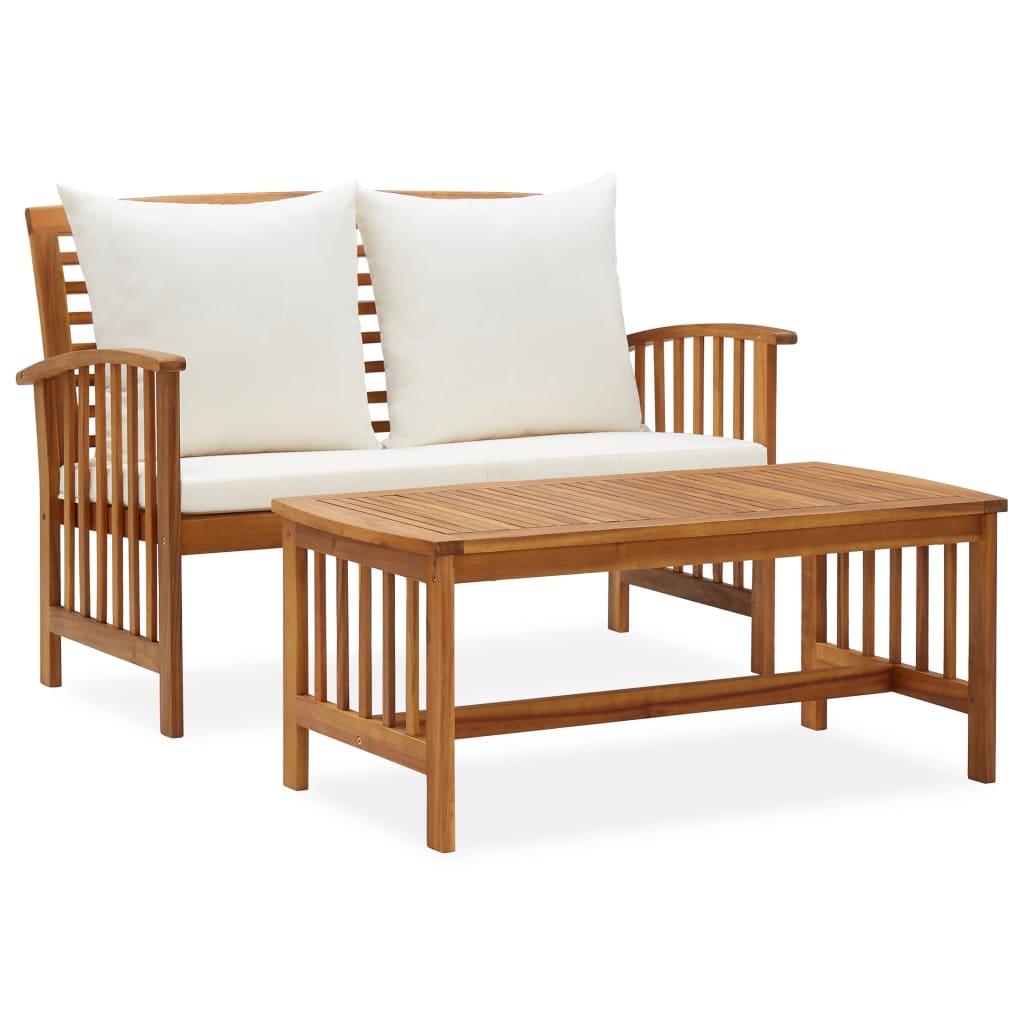 2 pcs conjunto lounge de jardim c/ almofadões acácia maciça