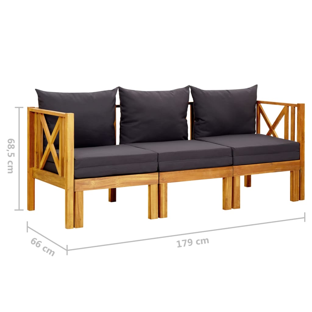 Banco de jardim 3 lugares c/ almofadões 179 cm acácia maciça - Image 8