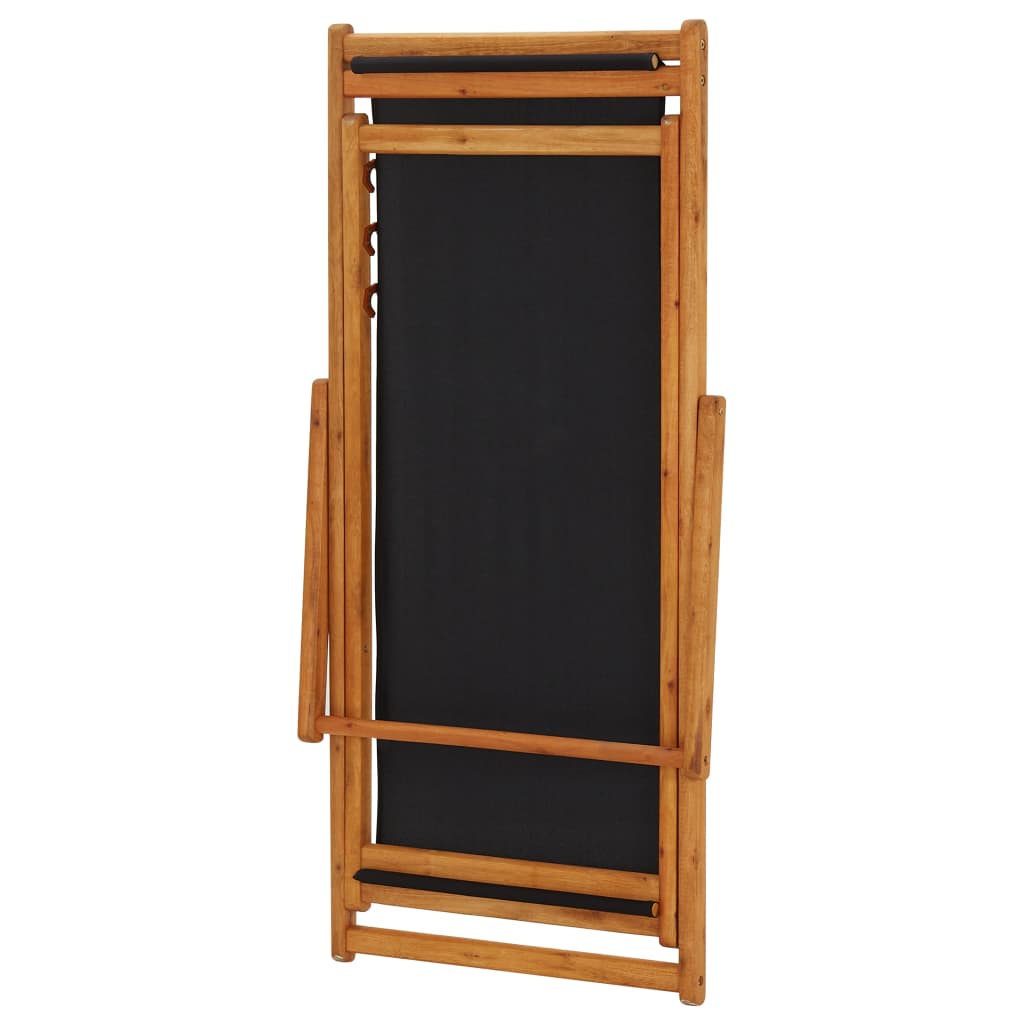 Cadeira de praia dobrável madeira de eucalipto e tecido preto - Image 6