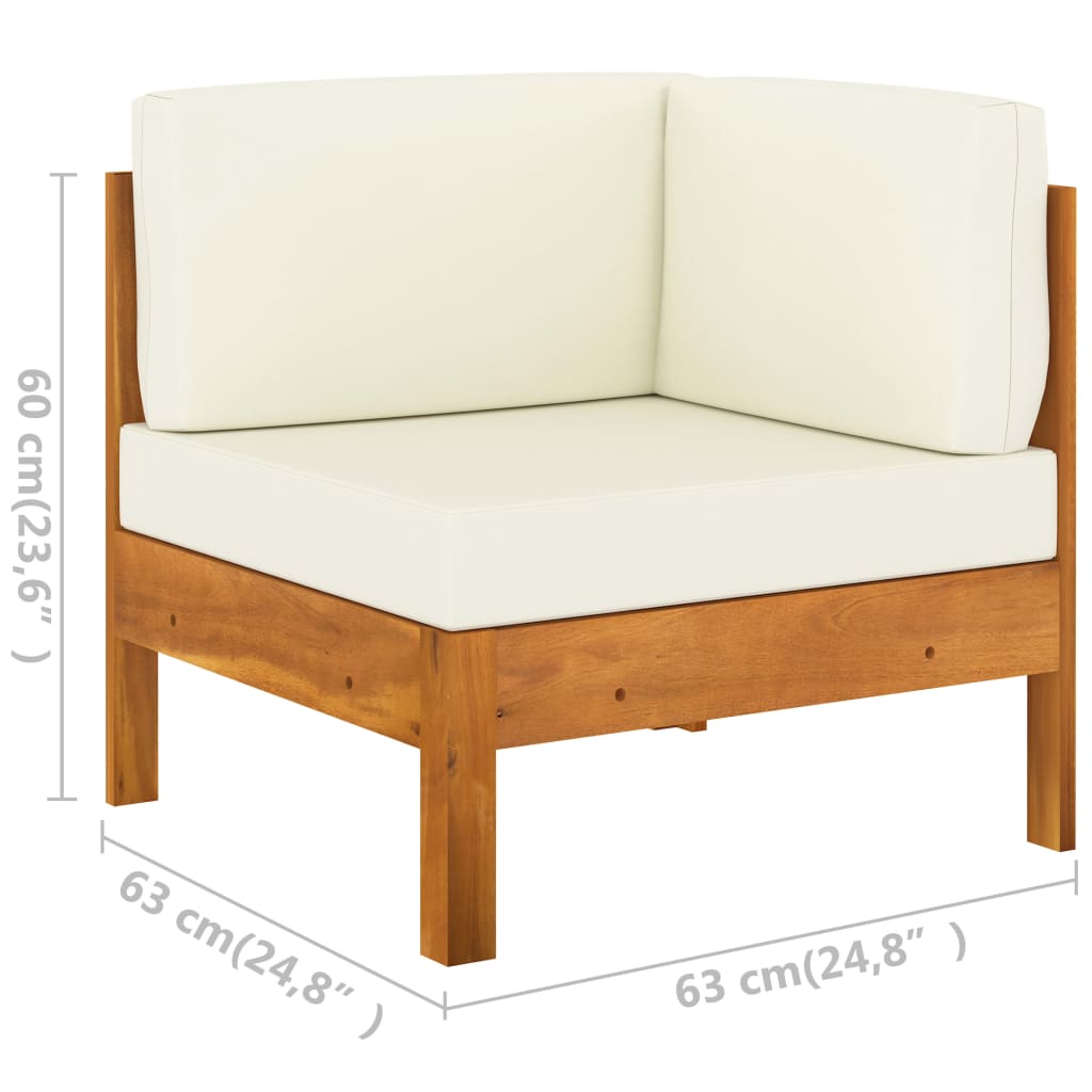 2 pcs conj. lounge de jardim c/ almofadões branco nata acácia - Image 7