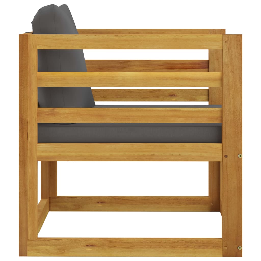 Cadeira de jardim c/ almofadões cinzento-escuro acácia maciça - Image 3