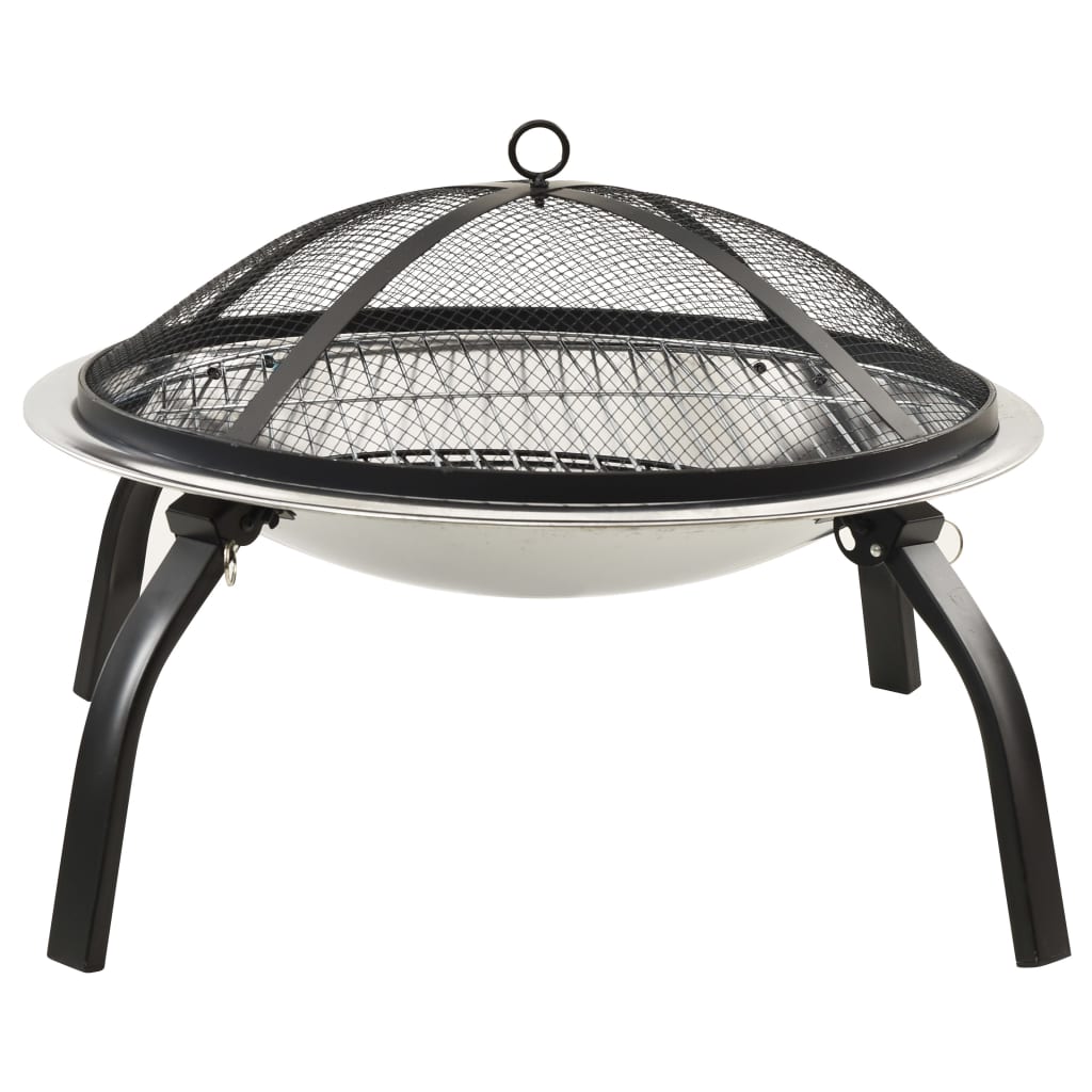 Braseira e barbecue 2-em-1 com atiçador 56x56x49 cm aço inox. - Image 3