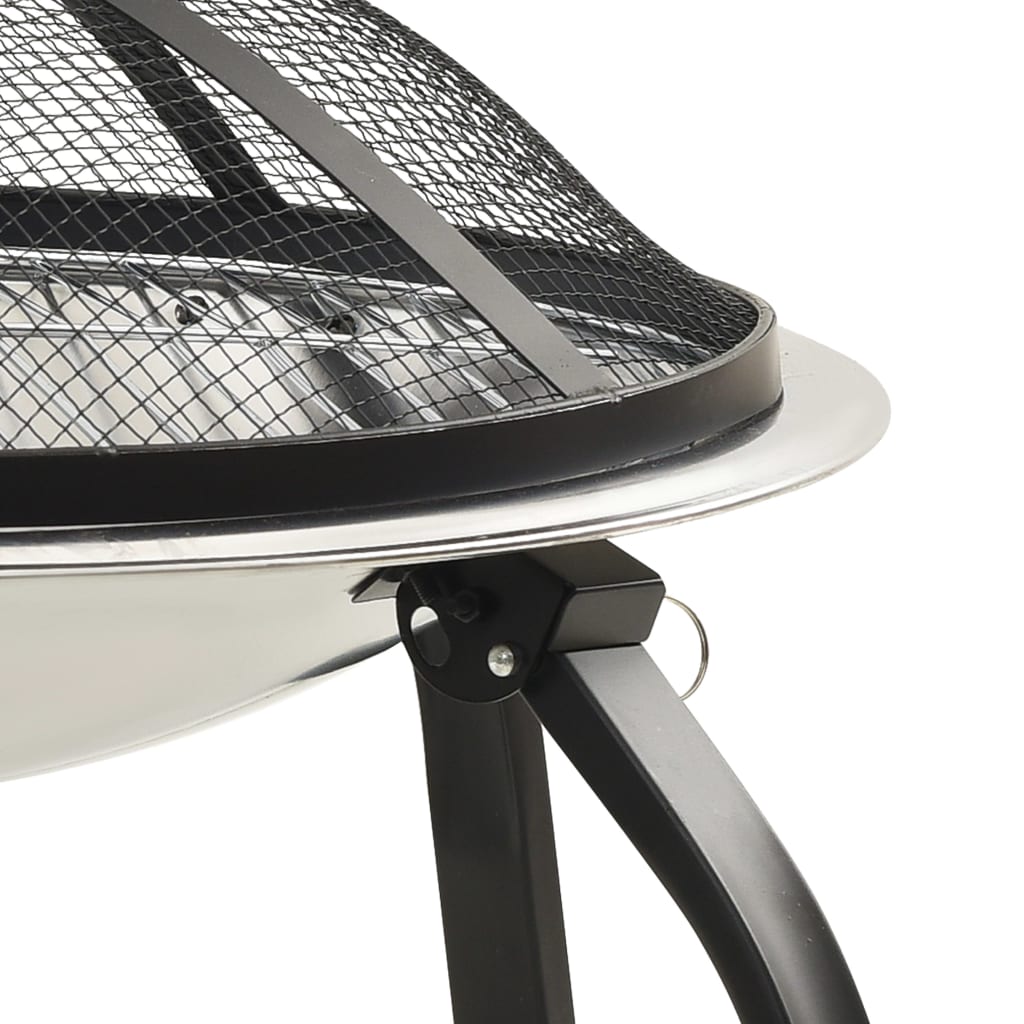 Braseira e barbecue 2-em-1 com atiçador 56x56x49 cm aço inox. - Image 5