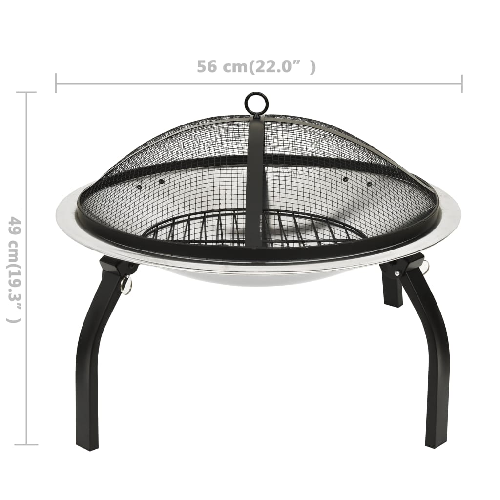 Braseira e barbecue 2-em-1 com atiçador 56x56x49 cm aço inox. - Image 9