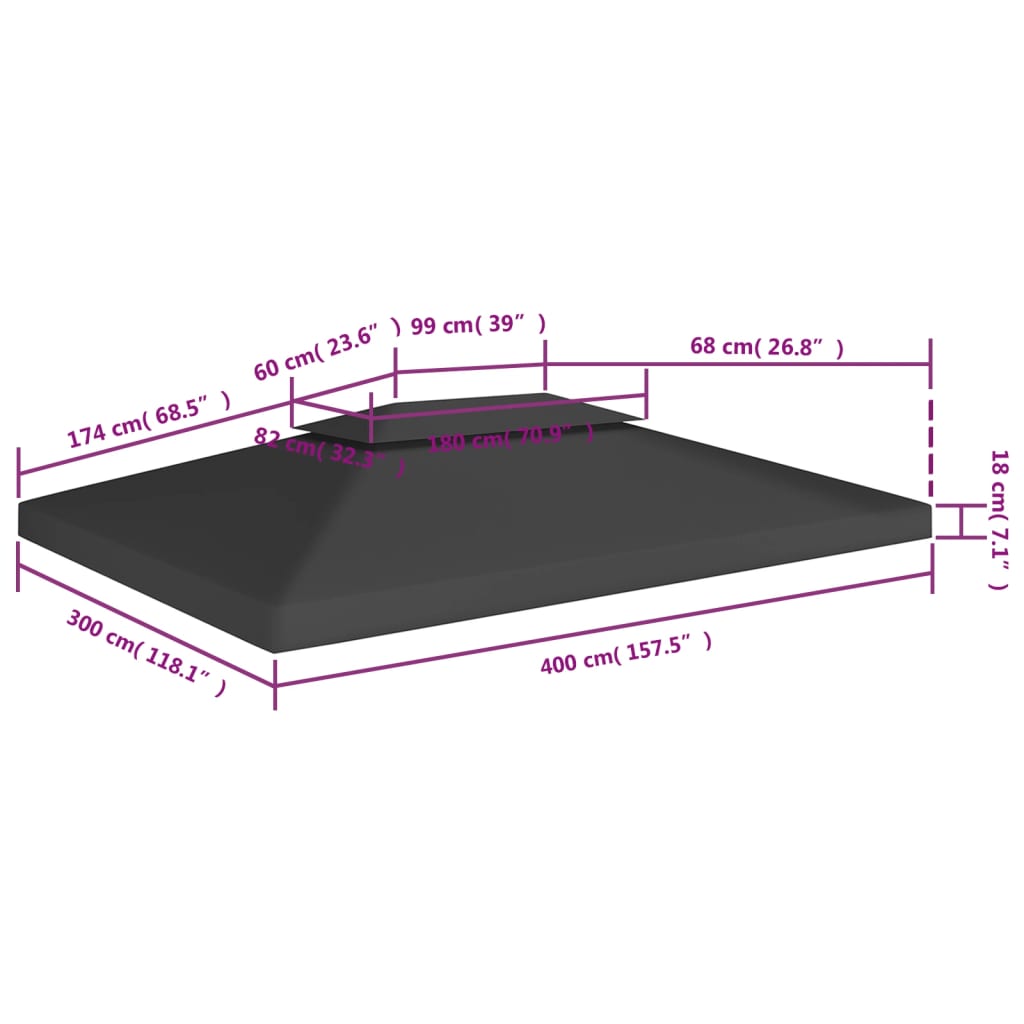 Cobertura de gazebo com 2 camadas 310 g/m² 4x3 m preto - Image 7