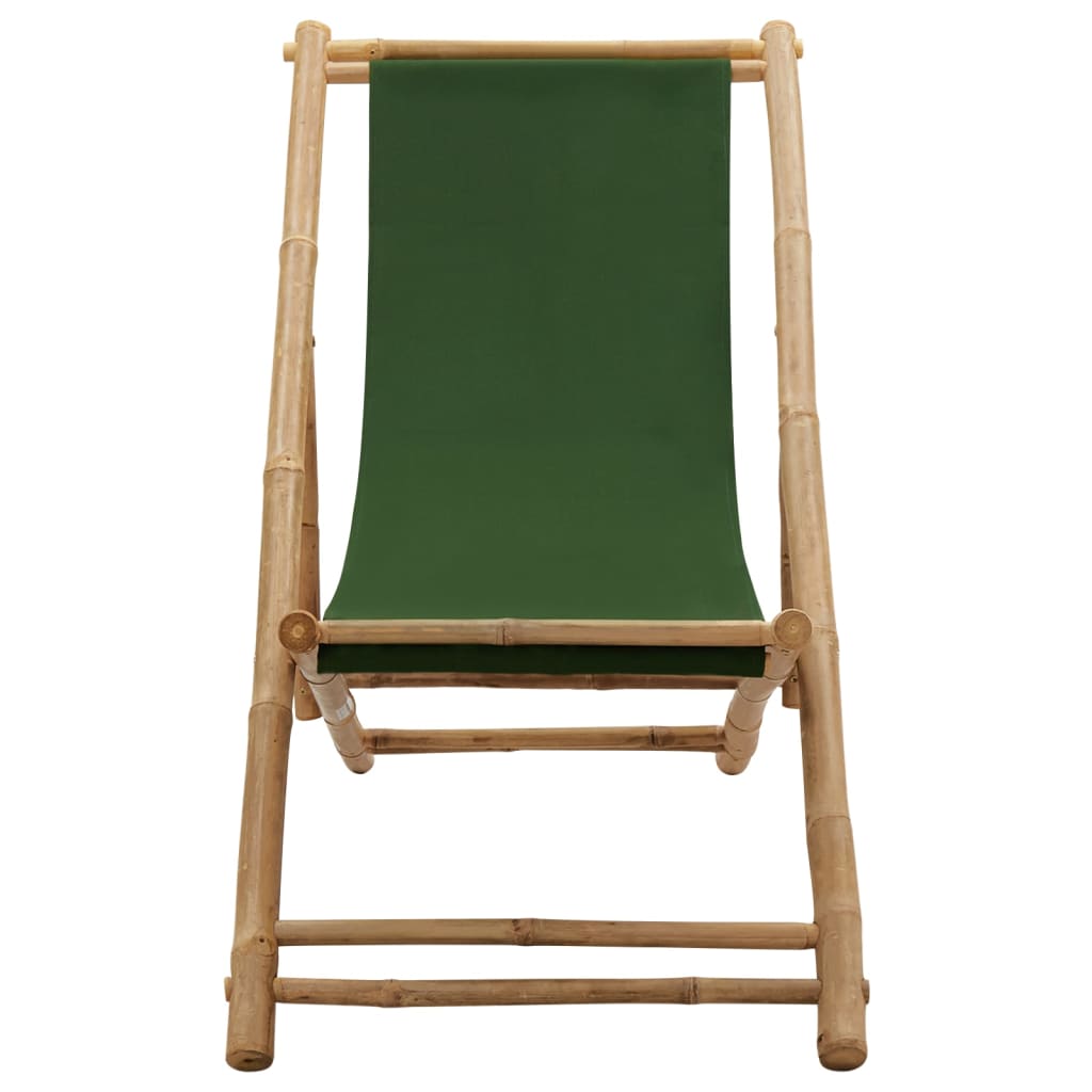 Espreguiçadeira de bambu e lona verde - Image 2
