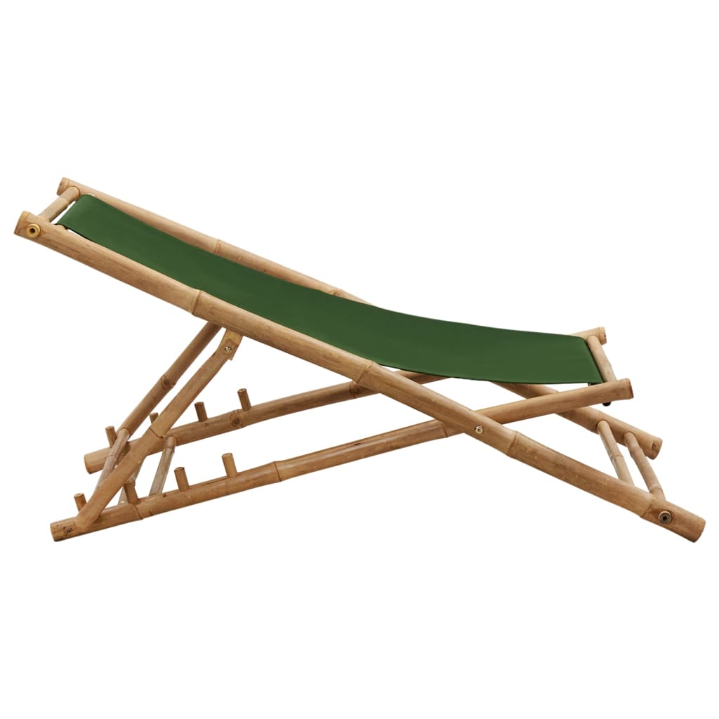 Espreguiçadeira de bambu e lona verde - Image 5