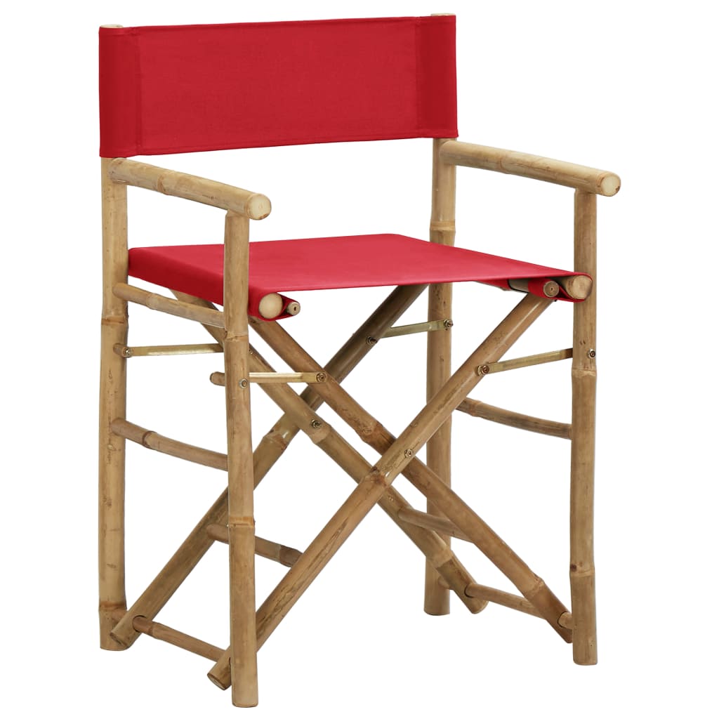Cadeiras de realizador dobráveis 2 pcs bambu e tecido vermelho - Image 2