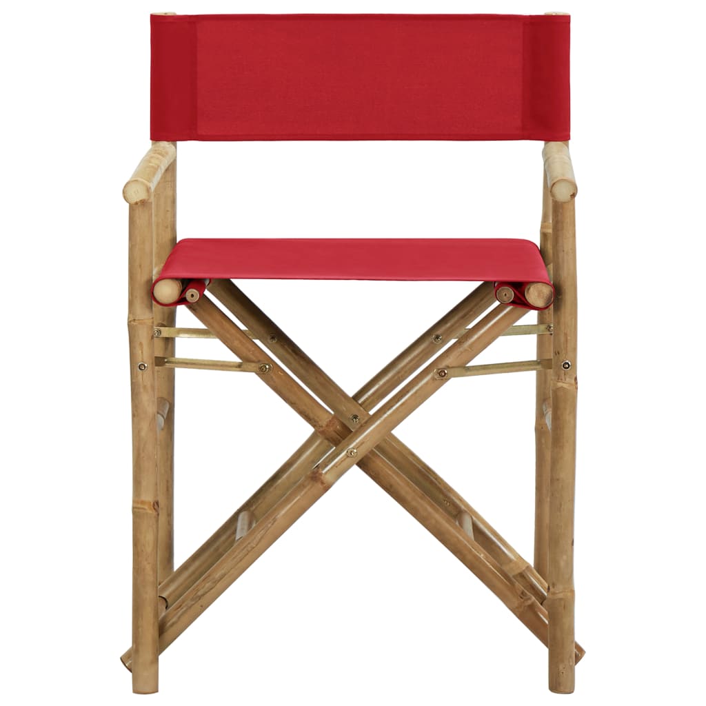 Cadeiras de realizador dobráveis 2 pcs bambu e tecido vermelho - Image 3