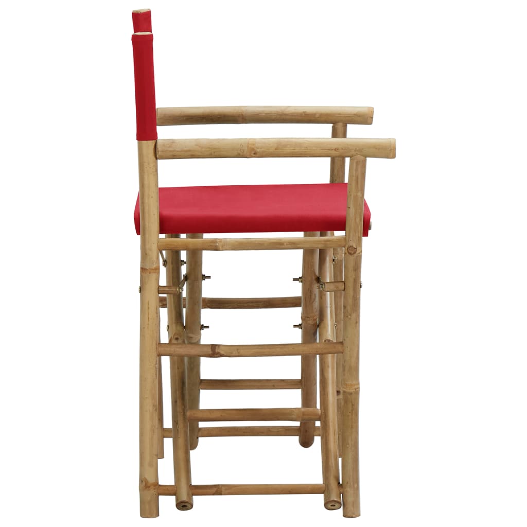 Cadeiras de realizador dobráveis 2 pcs bambu e tecido vermelho - Image 4