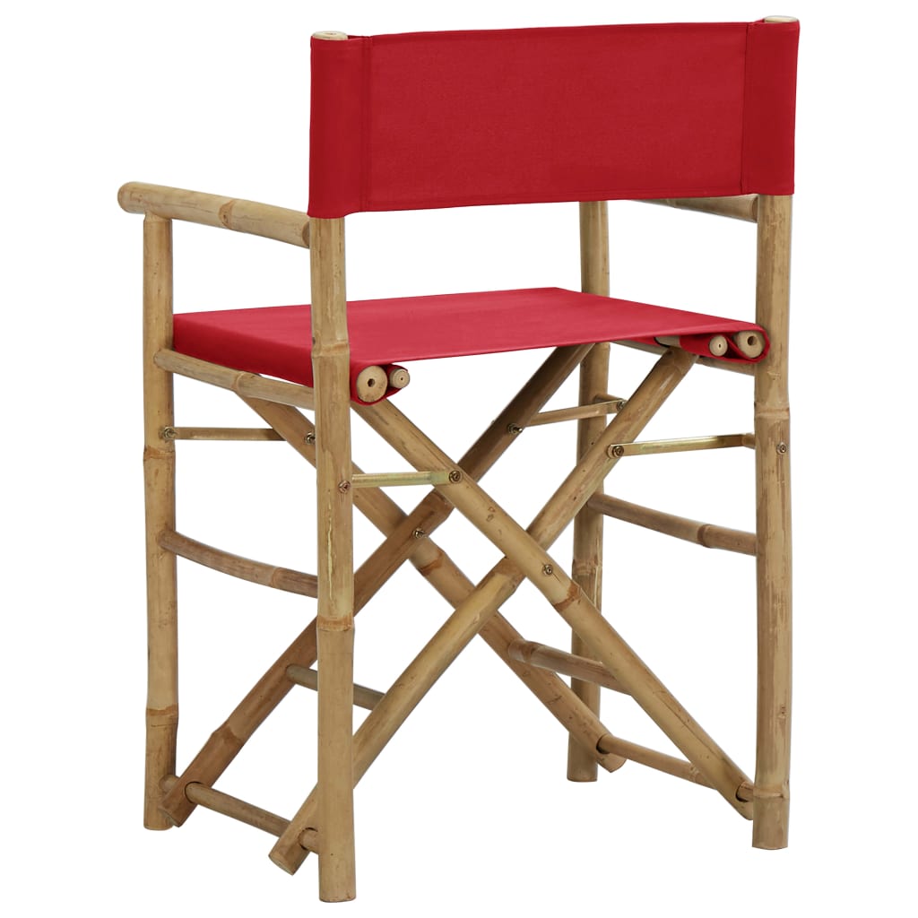 Cadeiras de realizador dobráveis 2 pcs bambu e tecido vermelho - Image 5