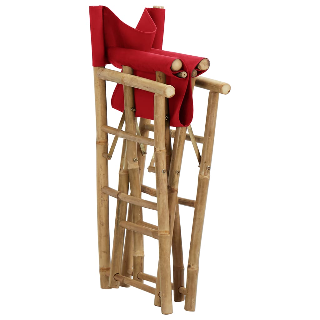 Cadeiras de realizador dobráveis 2 pcs bambu e tecido vermelho - Image 6