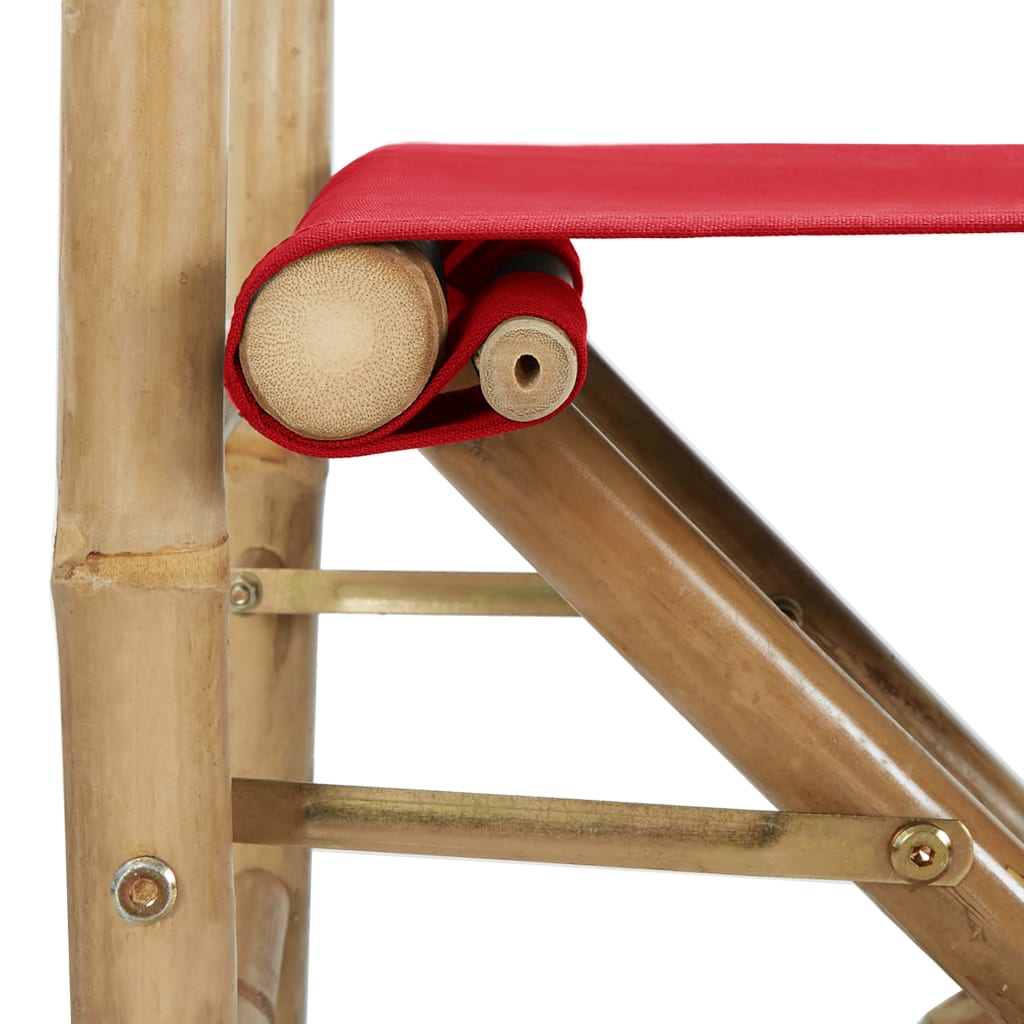 Cadeiras de realizador dobráveis 2 pcs bambu e tecido vermelho - Image 7