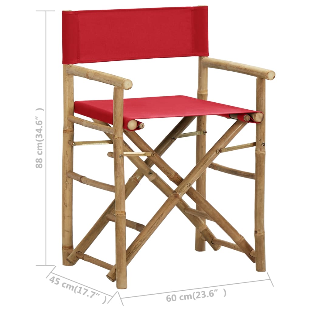 Cadeiras de realizador dobráveis 2 pcs bambu e tecido vermelho - Image 9
