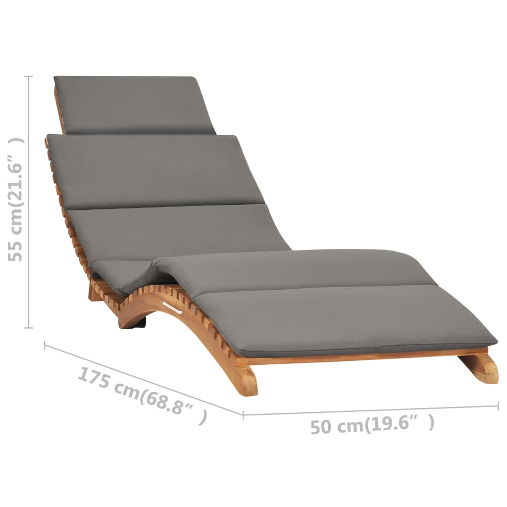 Espreguiçadeira dobrável c/ almofadão cinza-escuro teca maciça - Image 7