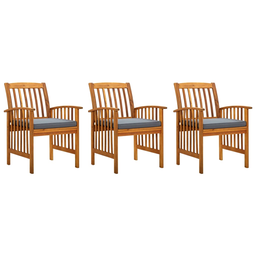 Cadeiras de jantar p/ jardim 3 pcs c/ almofadões acácia maciça