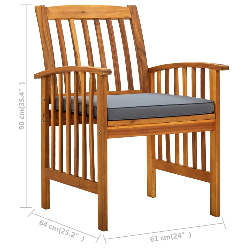 Cadeiras de jantar p/ jardim 3 pcs c/ almofadões acácia maciça - Image 9
