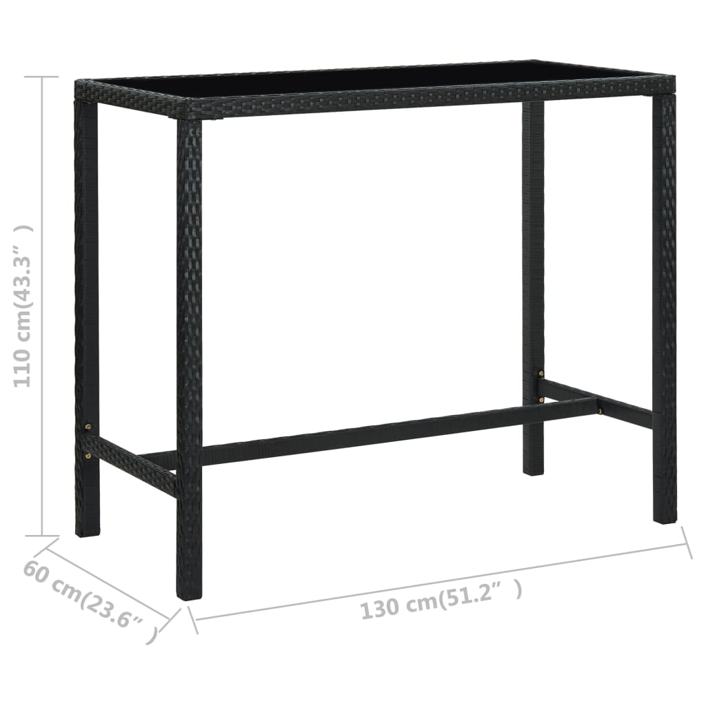 Mesa de bar para jardim 130x60x110 cm vidro e vime PE preto - Image 6