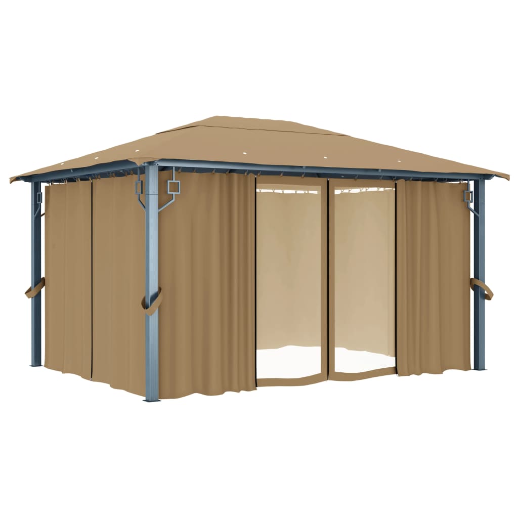 Gazebo com cortina 400x300 cm alumínio cinzento-acastanhado - Image 2