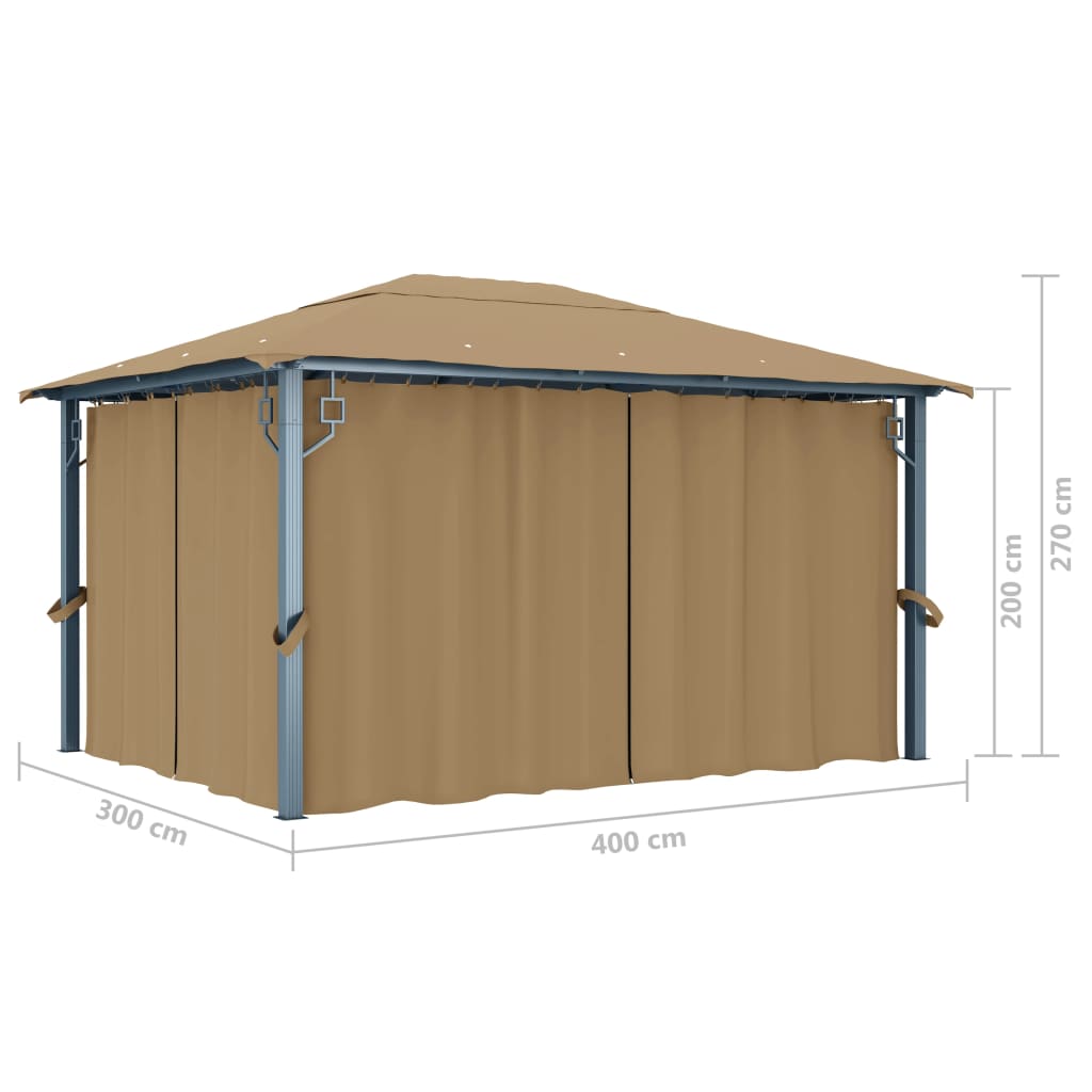 Gazebo com cortina 400x300 cm alumínio cinzento-acastanhado - Image 11