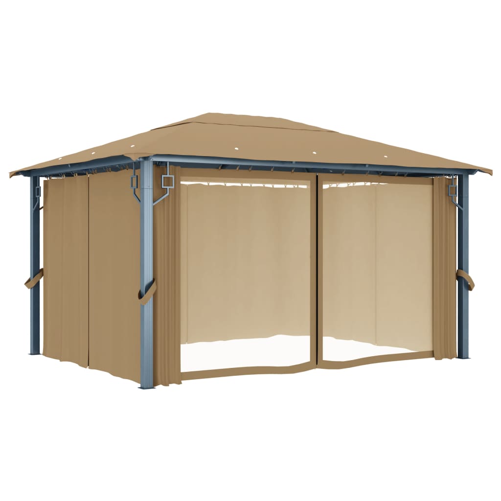 Gazebo com cortina 400x300 cm alumínio cinzento-acastanhado - Image 3