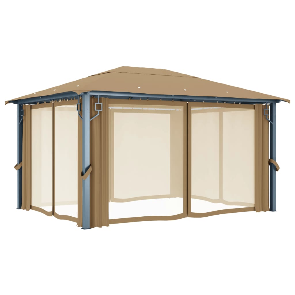Gazebo com cortina 400x300 cm alumínio cinzento-acastanhado - Image 4