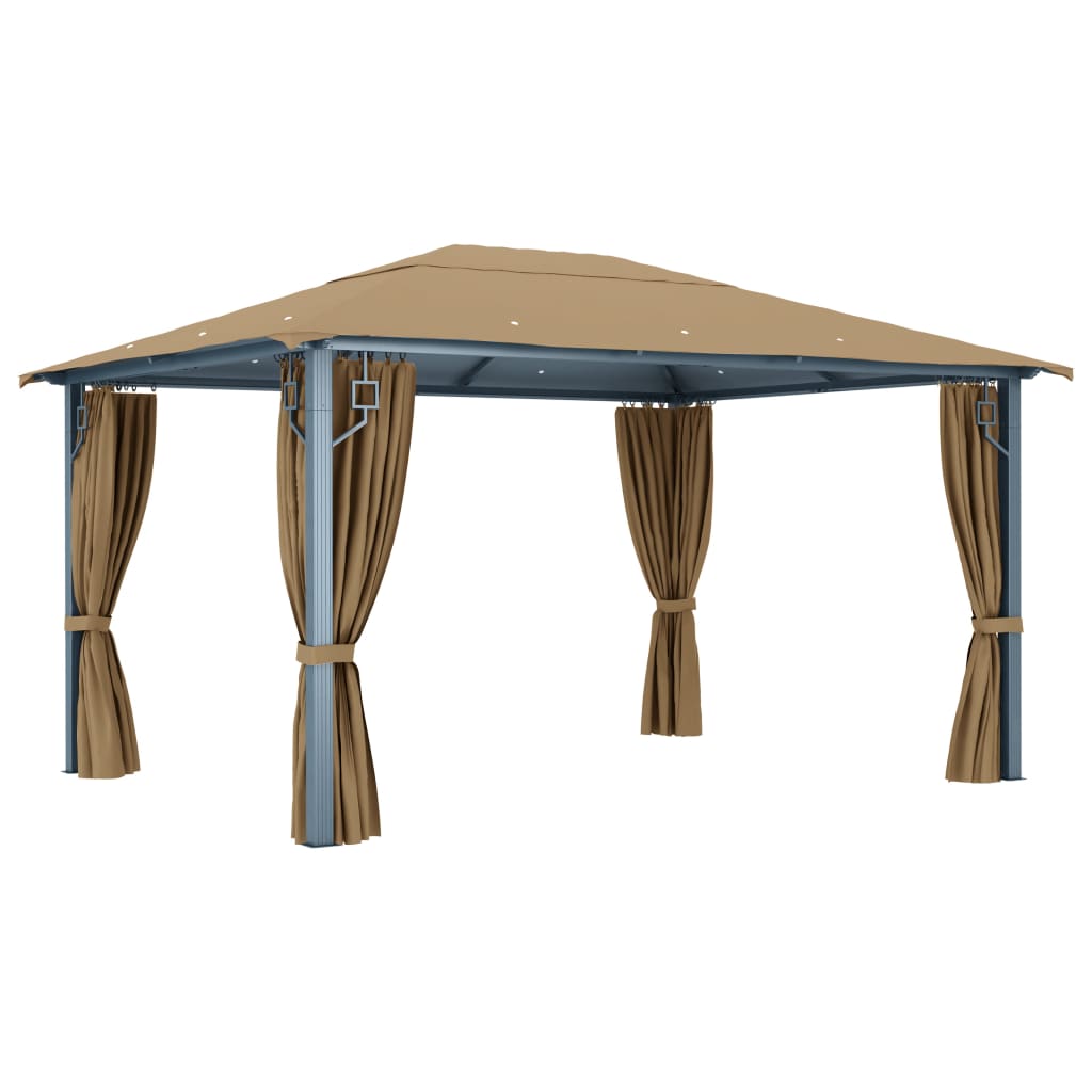 Gazebo com cortina 400x300 cm alumínio cinzento-acastanhado - Image 5