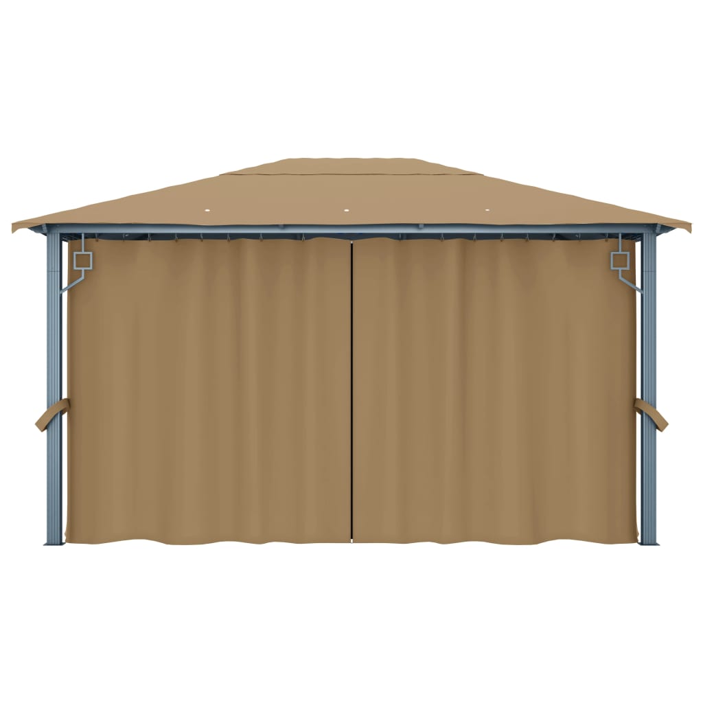 Gazebo com cortina 400x300 cm alumínio cinzento-acastanhado - Image 6