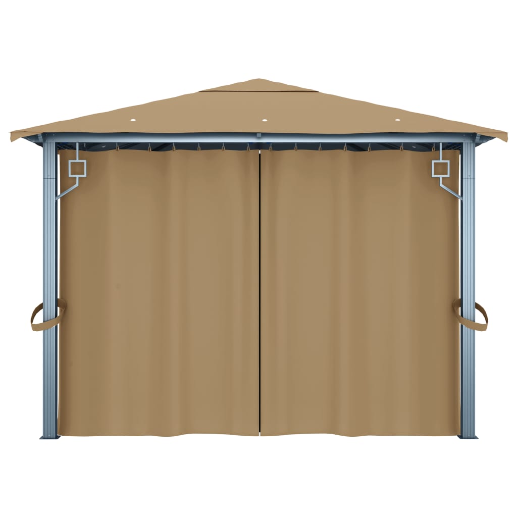 Gazebo com cortina 400x300 cm alumínio cinzento-acastanhado - Image 7