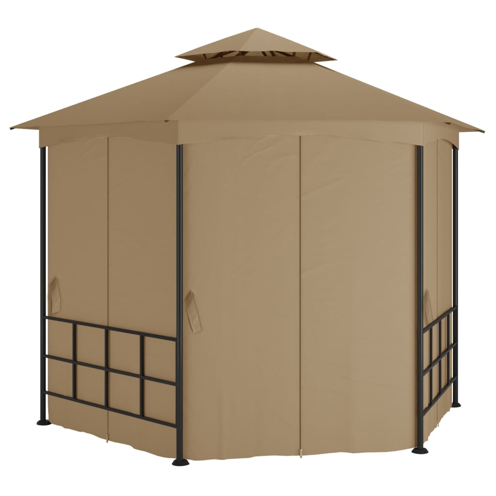 Gazebo com paredes laterais 3,1x2,7 m cinzento-acastanhado