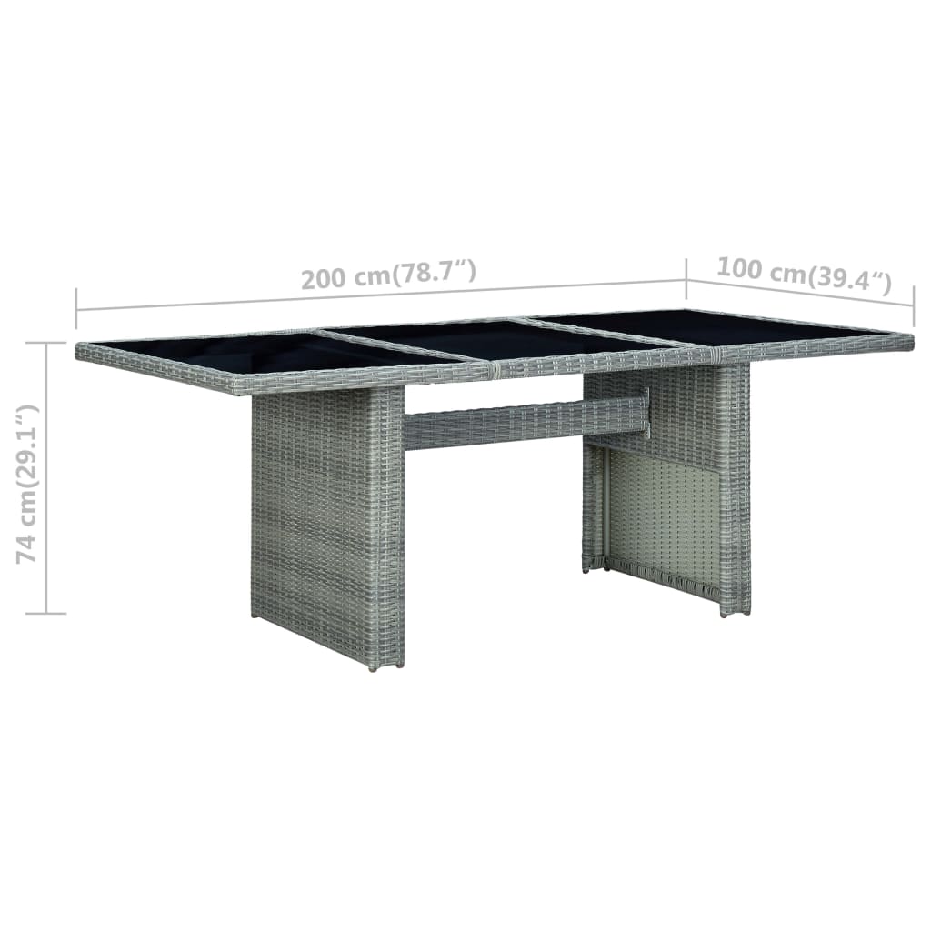 Mesa de jardim vime PE e vidro temperado cinzento-claro - Image 5