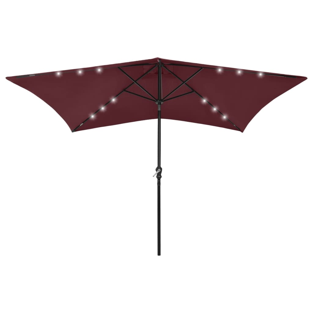 Guarda-sol com luzes LED e poste de aço 2x3 m vermelho bordô