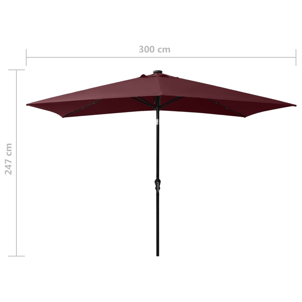 Guarda-sol com luzes LED e poste de aço 2x3 m vermelho bordô - Image 11