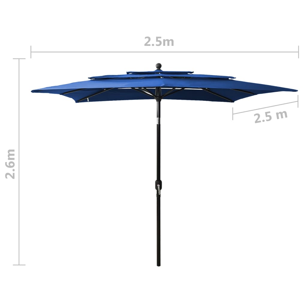 Guarda-sol 3 camadas com poste de alumínio 2,5x2,5 m azul-ciano - Image 8