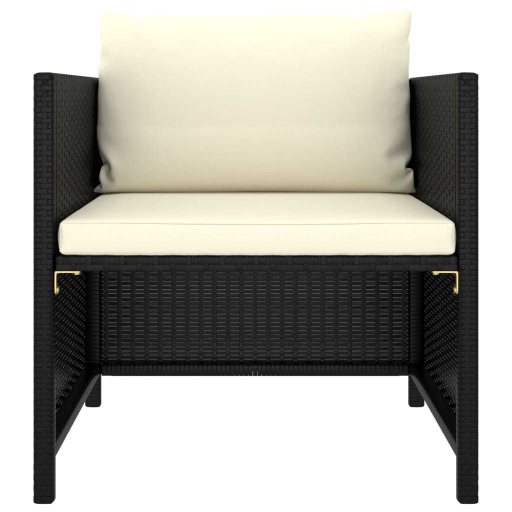 Sofá de jardim com almofadões vime PE preto - Image 2