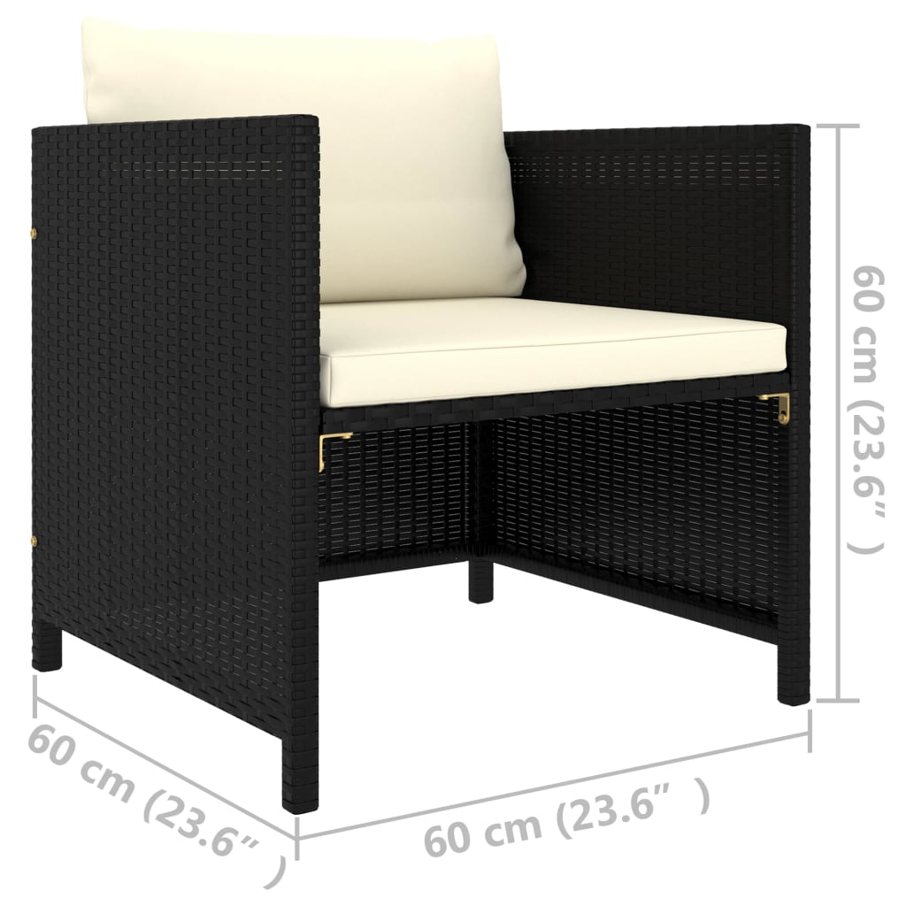 Sofá de jardim com almofadões vime PE preto - Image 5
